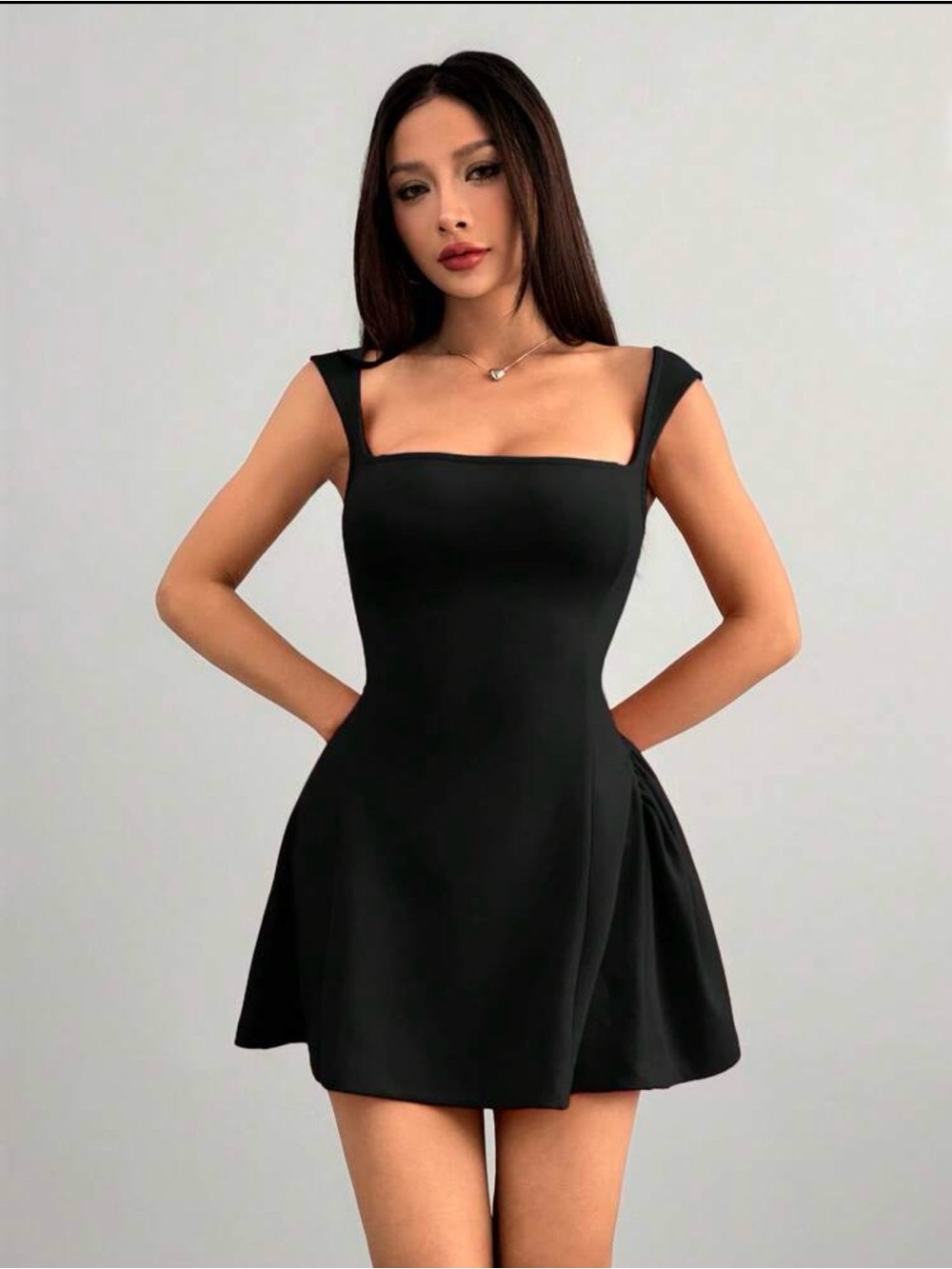 SHEIN Black Square-Neck Fit & Flare Mini Dress